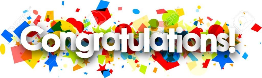 congratulations banner with colorful confetti.