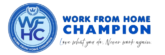 Work From Home Champion logo with a blue circular emblem, crown icon, and the slogan Love what you do, Never work again.